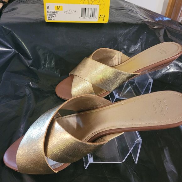 NIB Joan&David Gold Cireca Luxe Criss Cross Wedgr Slides Sz 8M - Picture 3 of 9